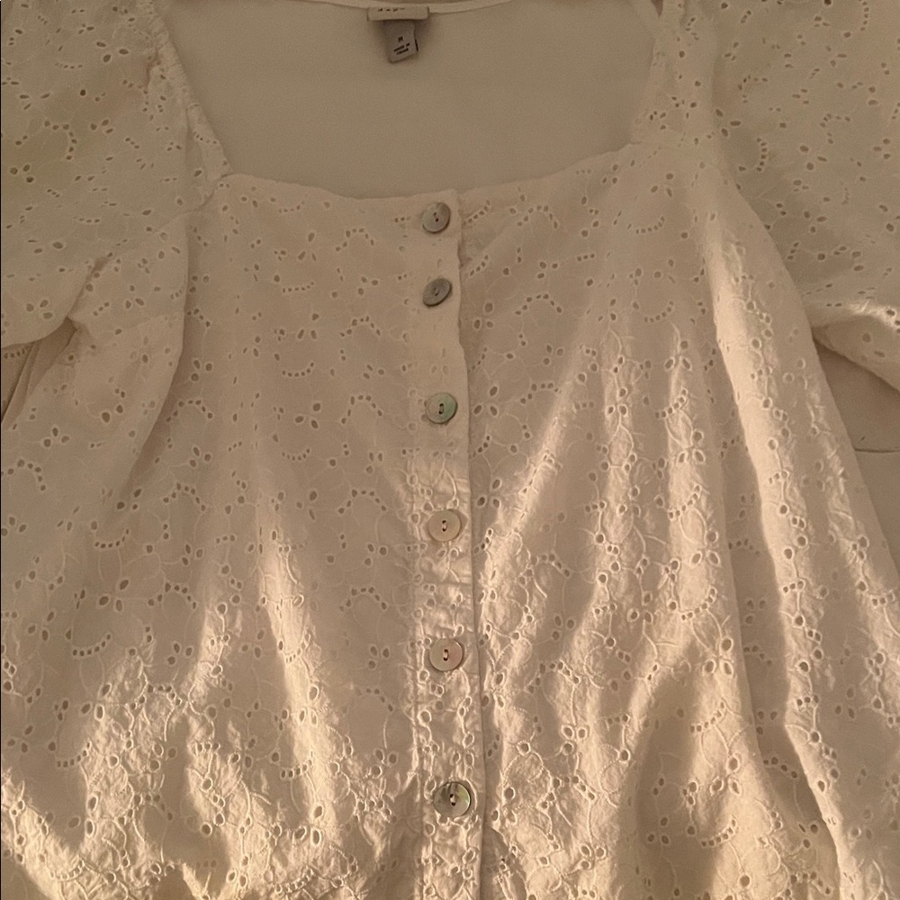 a new day White Eyelet Button-Up Blouse